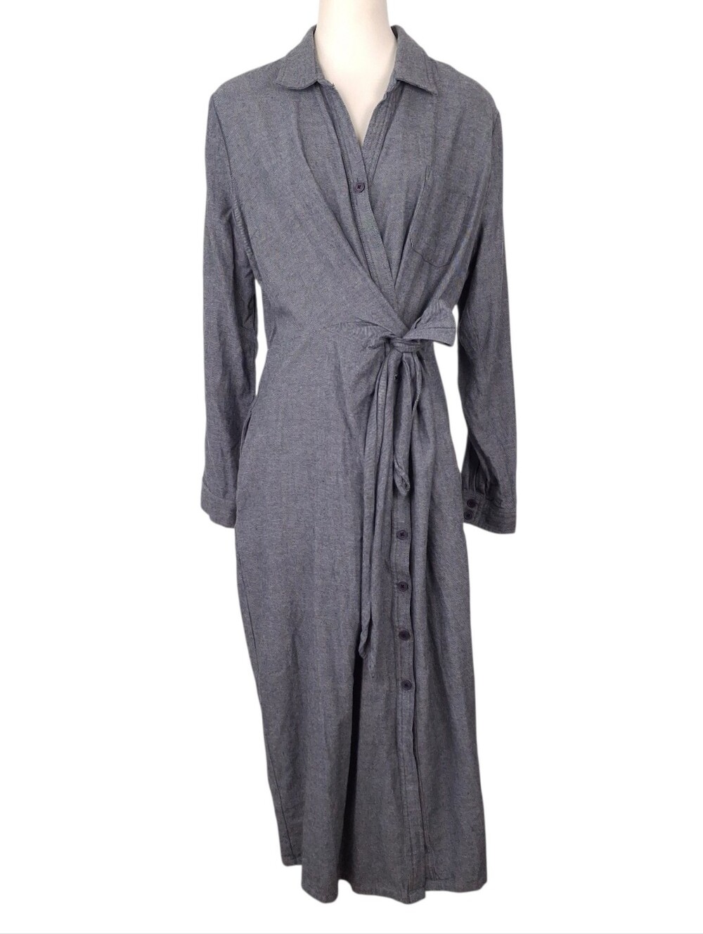 Garnet Hill Eva Organic Cotton Flannel Dress midi long sleeve fall cozy pockets